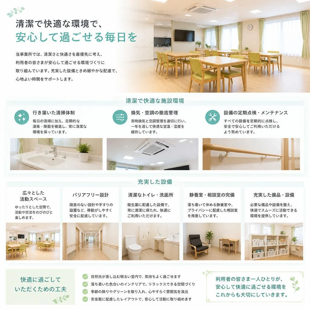 きれいな施設で安心して過ごせる